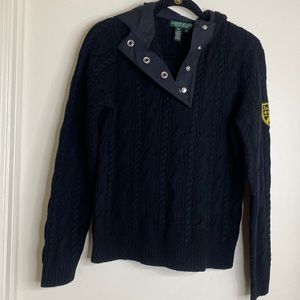 LRL Lauren Ralph Lauren Active Lambswool Cable Knit Sweater Medium Black